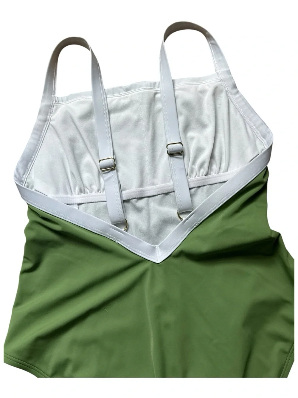 NWOT Shade & Shore Women’s Green & White Solid Minimalist One Piece Swimsuit | L